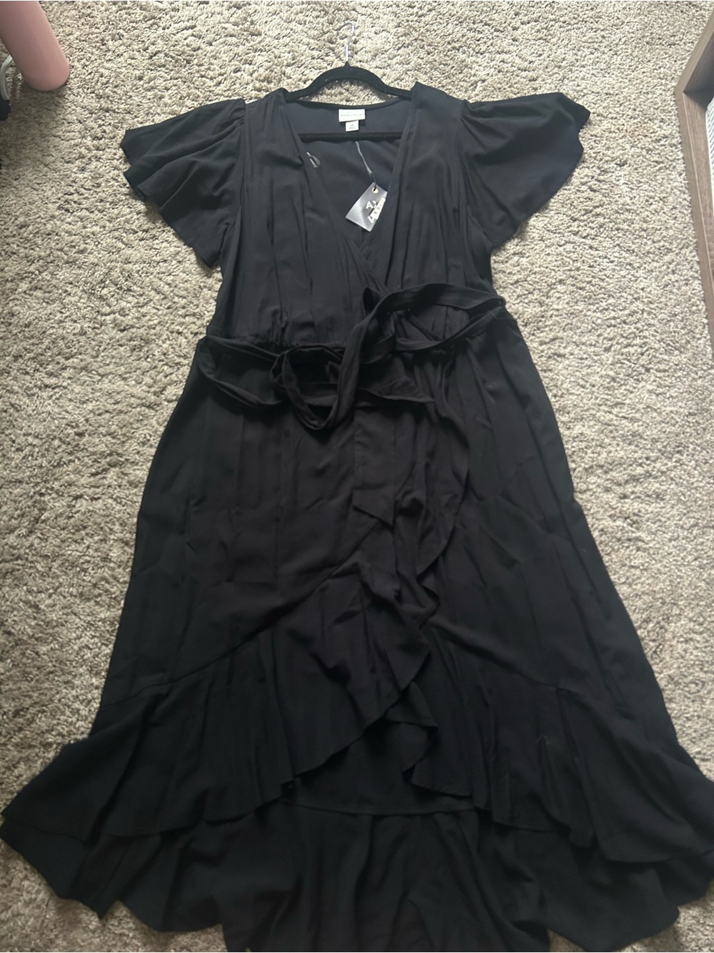 Ava & Viv Black Wrap Maxi Dress with Ruffle Hem Women’s